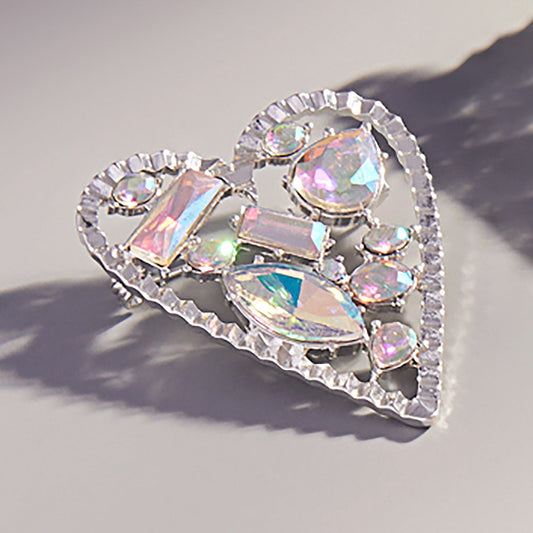 Multi Stone Embellished Heart Pin Brooch