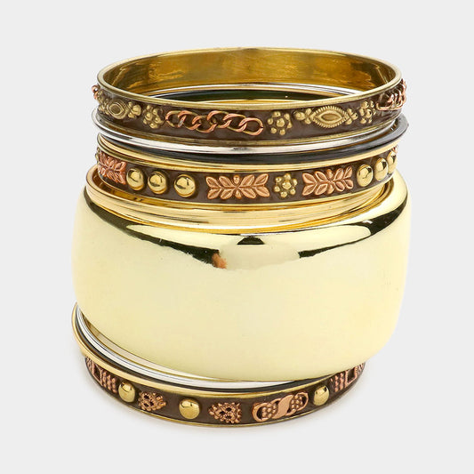 12PCS - Embossed enamel metal bangle bracelets