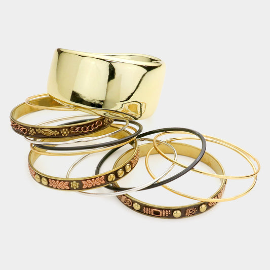 12PCS - Embossed enamel metal bangle bracelets